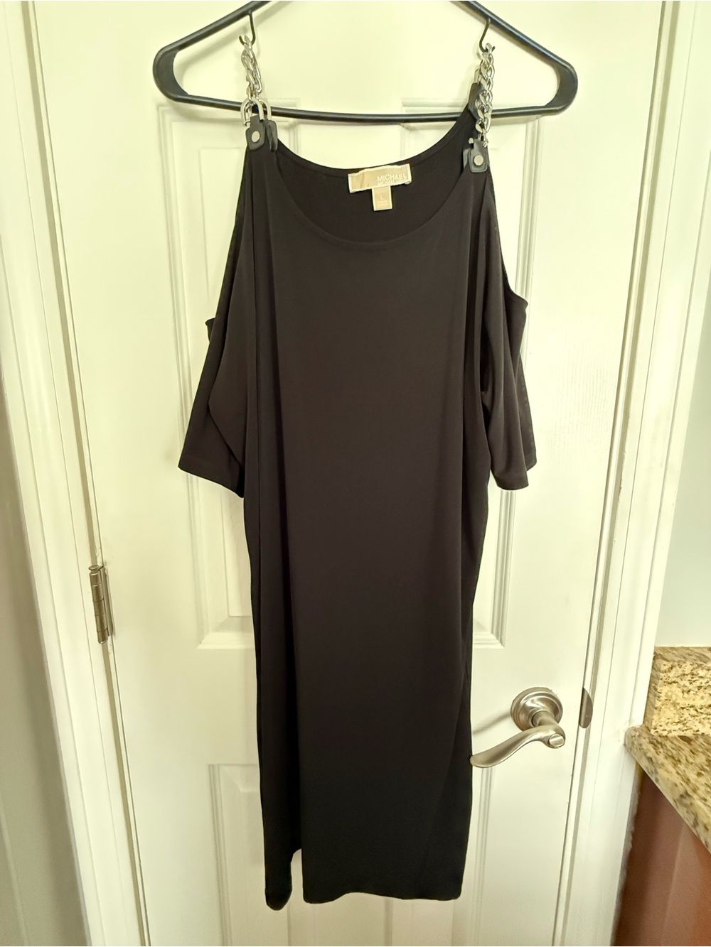 Michael Kors Cold-Shoulder Black Dress with Chain Straps